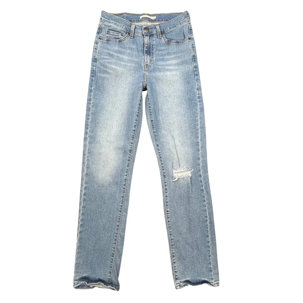 Levi Blue 724 High Rise Straight Distressed Jeans Women 29